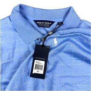 New‎ Vintage Polo Golf Ralph Lauren Plaid Polo Shirt Peformance Men's 2XL Blue